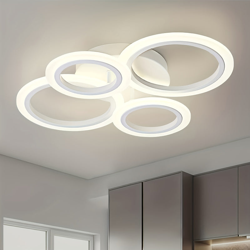 Lámpara de techo LED moderna con 4 luces en forma de anillo, diseño metálico con tono cálido y abrazaderas removibles para fácil instalación - Ideal para cocina, dormitorio, sala de estar, lavandería - Incluye hardware