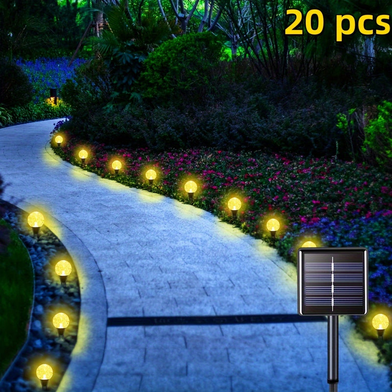 Pack de 20 Luces LED Solares para Jardín con Cristales, Iluminación Solar IPX4 para Exteriores con 8 Modos de Luz Brillante, Ideal para Patios, Céspedes, Fiestas, Día de la Independencia y Decoraciones Navideñas