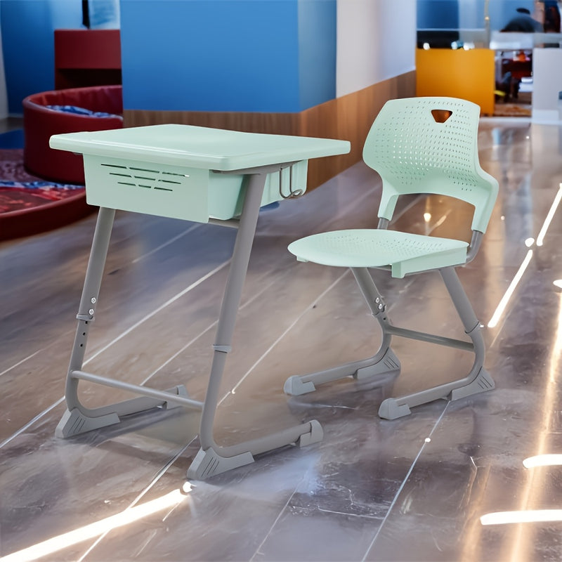 Juego de mesa y silla de estudio ergonómica ajustable - Marco de metal duradero, azul y blanco, ideal para el hogar, la escuela o el entrenamiento, escritorio escolar | Altura ajustable | Diseño ergonómico, mesa de estudio