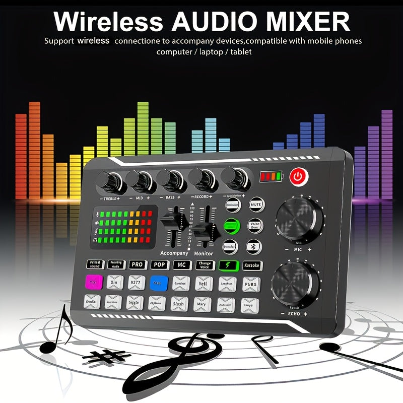 Tarjeta de sonido en vivo con interfaz de audio USB, efectos de mezclador DJ y cambiador de voz - Batería de litio recargable, equipo de estudio portátil para streaming, podcasting y gaming (Negro), Equipo para podcasting | Mezclador de audio moderno | T