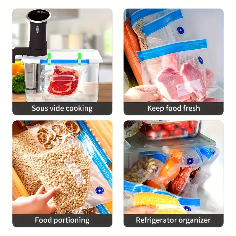 Bolsas de sellador de vacío, bolsas de embalaje doméstico de grado alimenticio selladas, 3 tamaños de bolsas de comida de vacío disponibles, bolsas de almacenamiento de comida de vacío reutilizables para almacenamiento de comida y cocción de vacío, bolsa