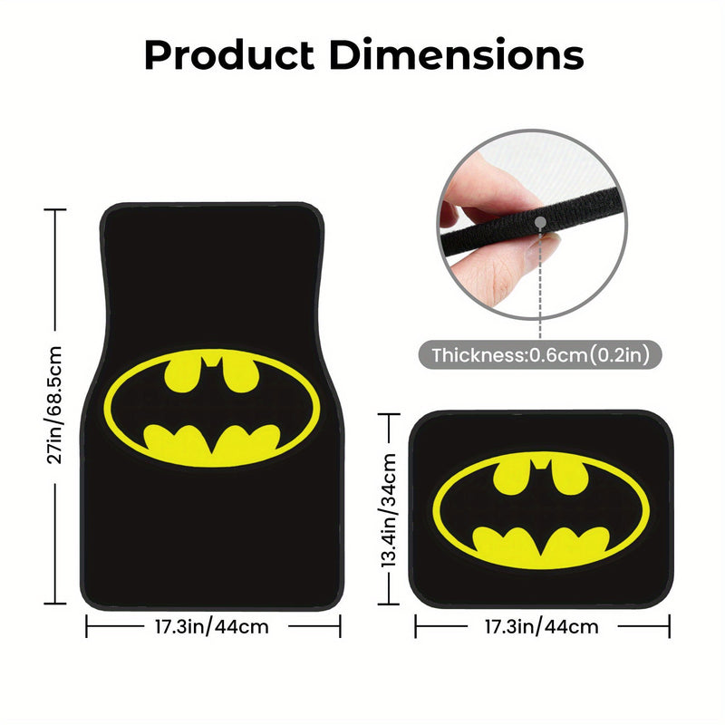 4 piezas de tapetes para auto de DC Batman de Warner Bros. - Antideslizantes, ajuste flexible para sedanes, camionetas, SUVs y vans - Protección interior elegante y mayor comodidad al conducir, diseño divertido, superficie antideslizante, vehículos famil