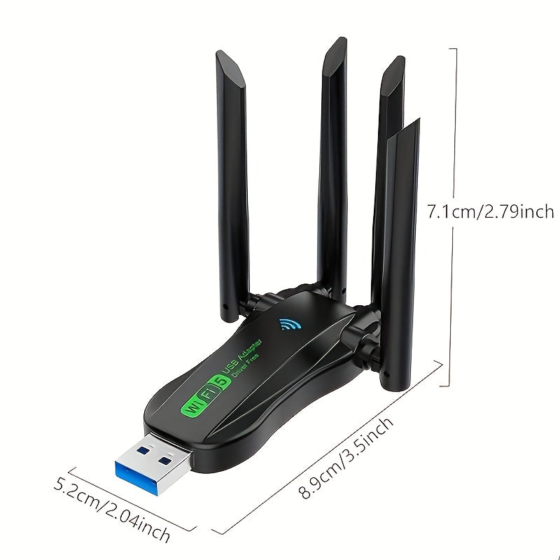 Tarjeta WiFi Doble Banda de VszaPower 1300Mbps 2.4G/5.8G con USB 3.0 y 4 Antenas de Alta Ganancia, Conectar y Listo, Sin Controladores Necesarios, Portátil para PC, Laptop y Escritorio, Actualización de Red Doméstica, Conectividad Plug and Play | Adaptad