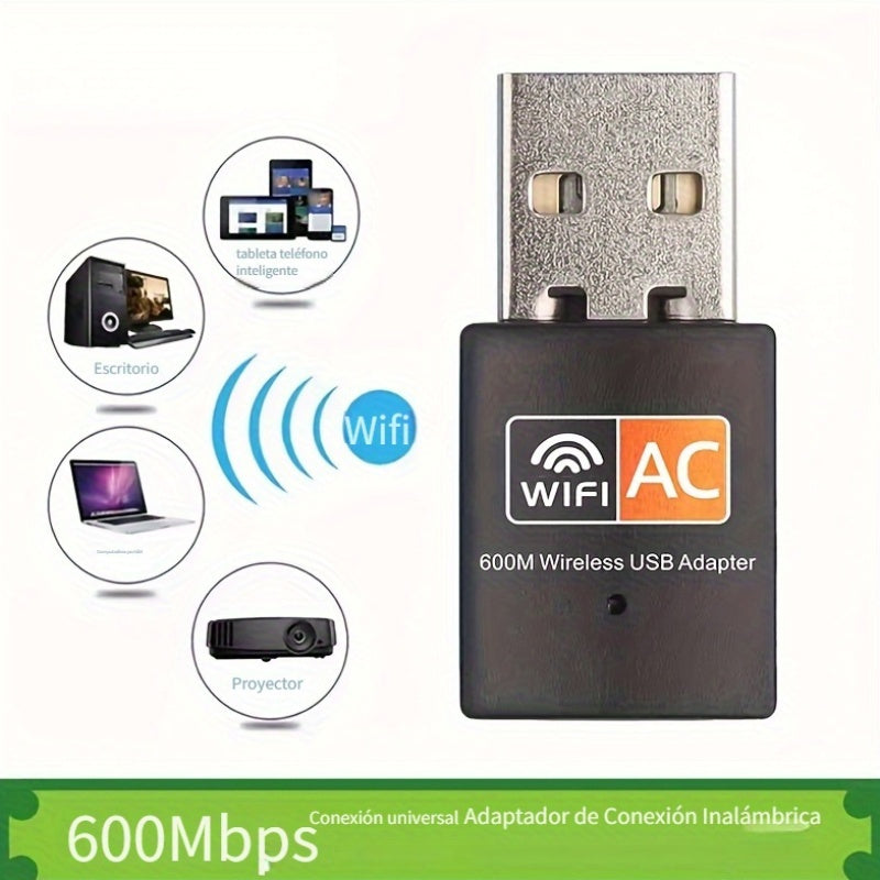 Trollicket 600 Mbps Adaptador de WiFi de doble banda USB - Antena 2,4G y 5GHz, dongle de red de alta velocidad para PC/laptops, compatible con Windows 10/11, alimentado por USB, sin batería, accesorio de red | Diseño elegante | Adaptador alimentado por U