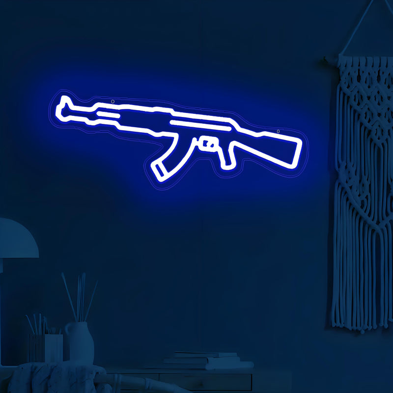 1pc Luminoso de Neón AK47, Decoración de Pared de Juegos Multipropósito con Control de Interruptor, Sin Batería Requerida, Montaje en Pared Incluido, Ideal para Salas de Esports, Bares, Áreas de Juegos al Aire Libre y Decoración de Fiestas