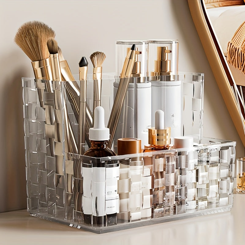 Organizador de maquillaje transparente de lujo con divisores, almacenamiento de cosméticos para lápices de cejas y cuidado de la piel, organizador plástico liviano para baño o tocador, organizadores de maquillaje