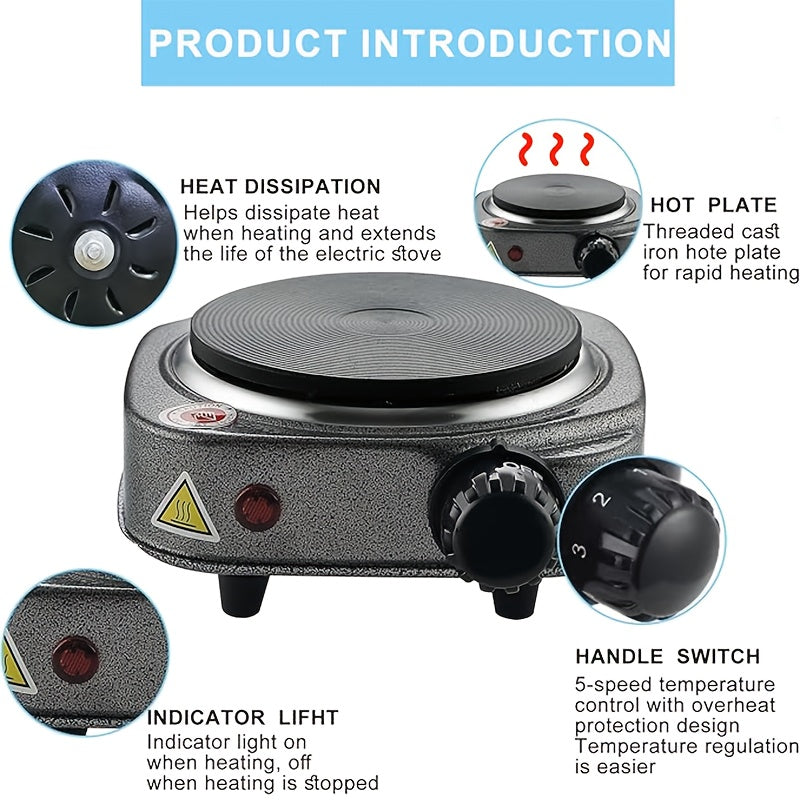 Estufa eléctrica compacta de 110V con ajustes de calor personalizables - Ideal para el hogar, la oficina, los dormitorios y la preparación de café - Duradera y fácil de limpiar, perfecta para uso en interiores, cafetera para estufa.