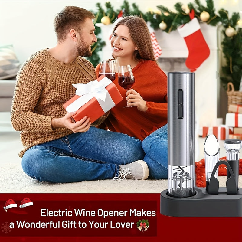 Abrebotellas eléctrico 6 en 1, rápido y con tapa recargable por USB, abrebotellas automático, cortador de papel de aluminio, abrebotellas de vacío para accesorios de vino tinto. Regalo de cumpleaños para amantes del vino.