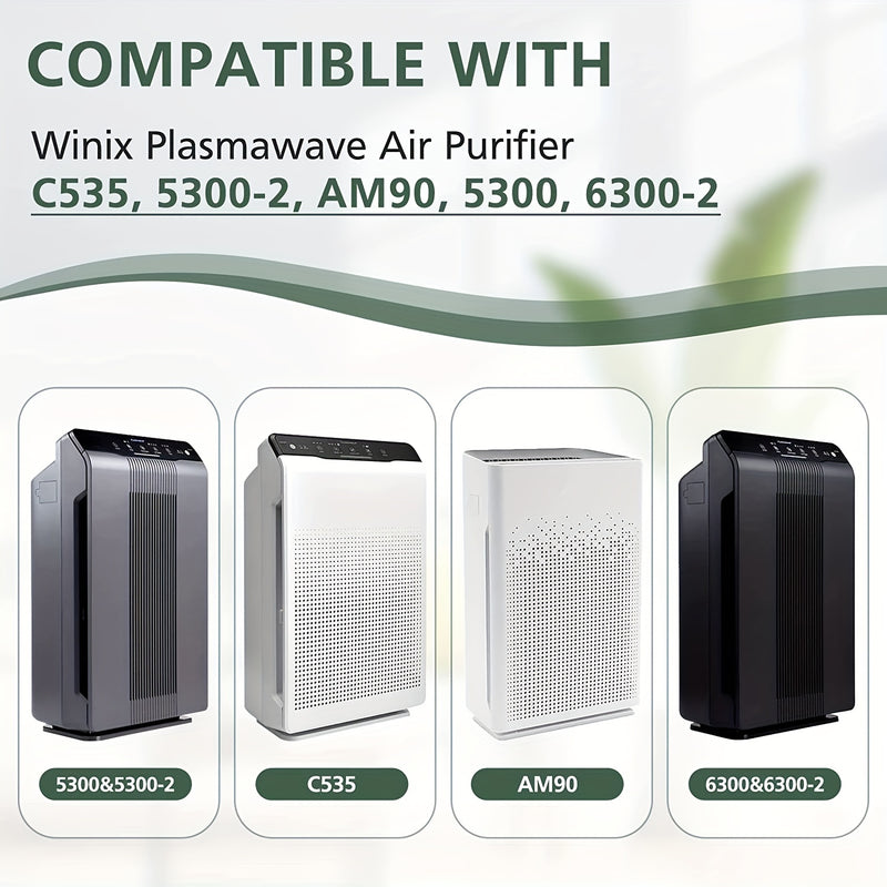 Juego de filtros de repuesto Winix PlasmaWave, 1 filtro HEPA verdadero + 4 prefiltros de carbón, compatible con purificadores de aire C535, 5300-2, 6300-2, P300, 9000, 5000, 5000B, material duradero de plástico y papel