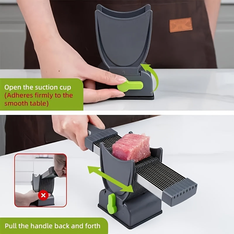Cortador Manual de Acero Inoxidable para Carne y Verduras - Rebanadora Rápida con Ventosa Ajustable para Cortes Suaves, Herramienta de Cocina Multifuncional para Carne, Verduras y Más