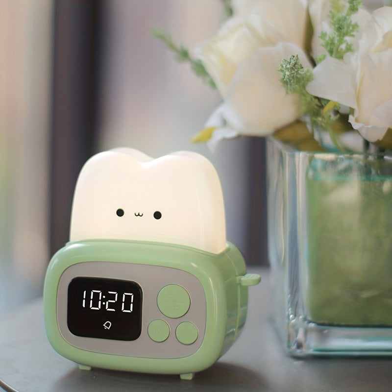 Reloj despertador moderno QANYI, luz nocturna, luz suave ajustable, batería de litio recargable por USB, control de botones, sombra de plástico, para uso en la mesa de dormitorio.