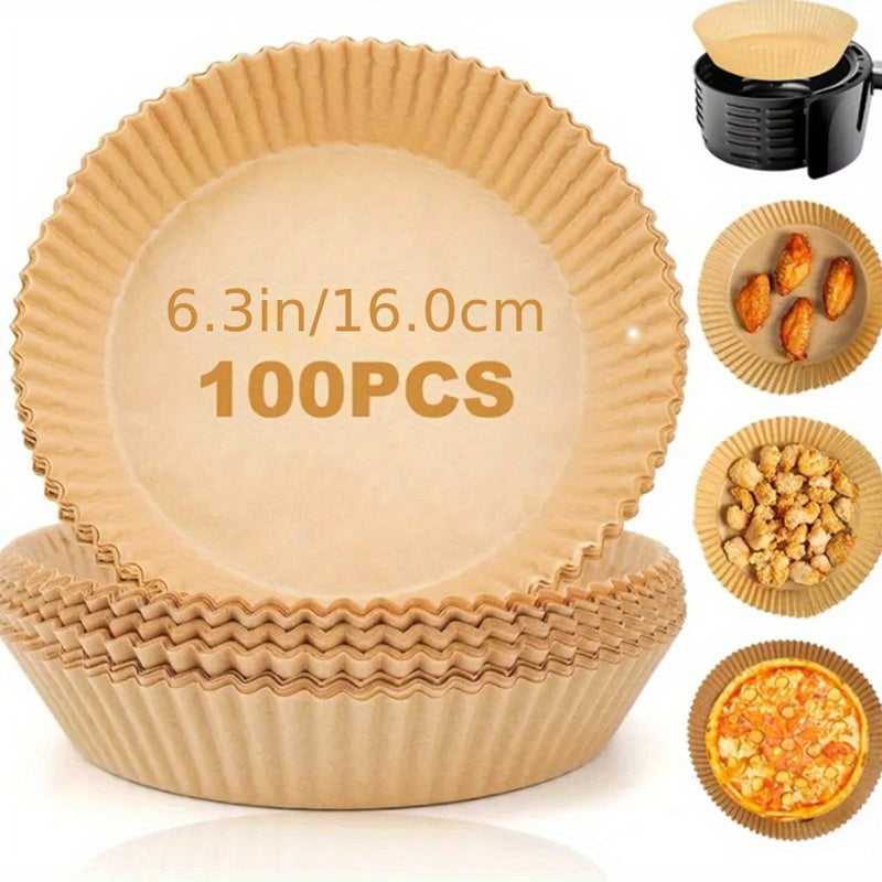 50/100pcs Papel Especial para Freidora de Aire - Antiadherente, Resistente al Aceite, Grado Alimenticio para Hornear y Cocinar en Microondas - Redondo, Accesorios Desechables de Alta Calidad