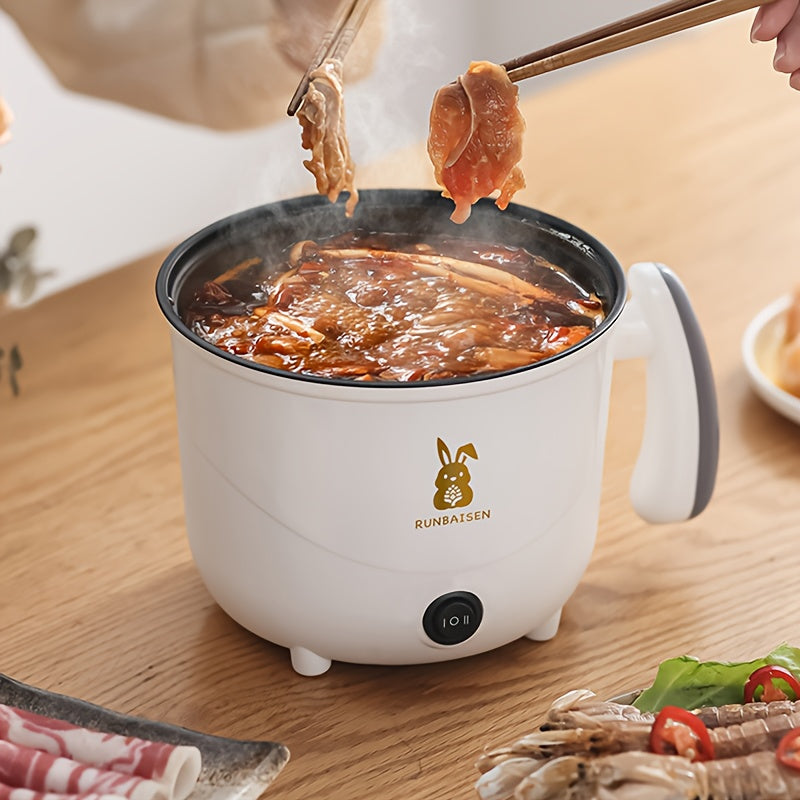 Cocina eléctrica pequeña con olla de acero inoxidable y cesta de vapor - Doble potencia, forro antiadherente, ideal para 1-2 personas, perfecta para vaporizar dumplings y más, cesta de vapor para cocinar.