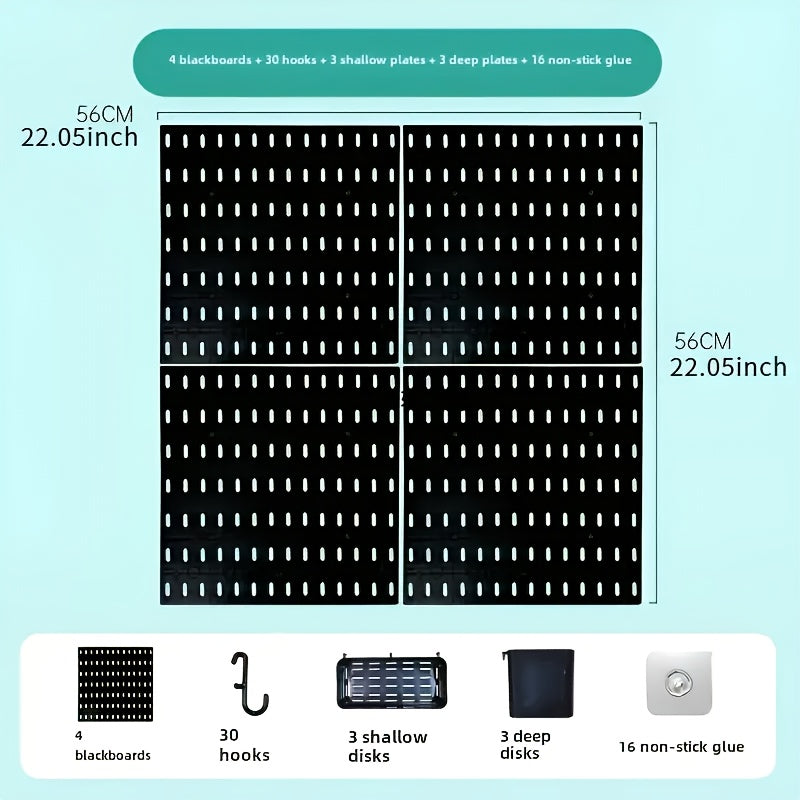 Kit organizador modular para colgar sin taladro, con diseño rectangular pintado, incluye 30 ganchos, 3 bandejas profundas y 3 bandejas poco profundas, solución de almacenamiento conectable para pared