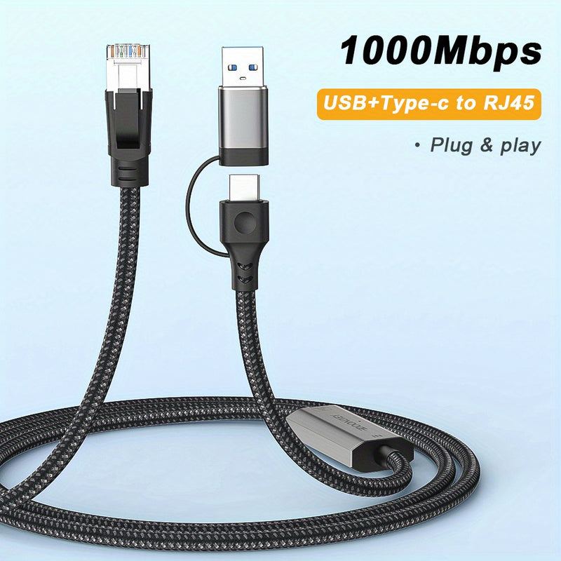 Adaptador de Cable RJ45 a USB para Hombre, Adaptador de Tipo C a USB Gigabit para Tarjeta de Red 2 en 1 para Switch iPhone 15 16 Pro Macbook Air Pro Laptop iPad Pad Teléfono y Xbox PS5