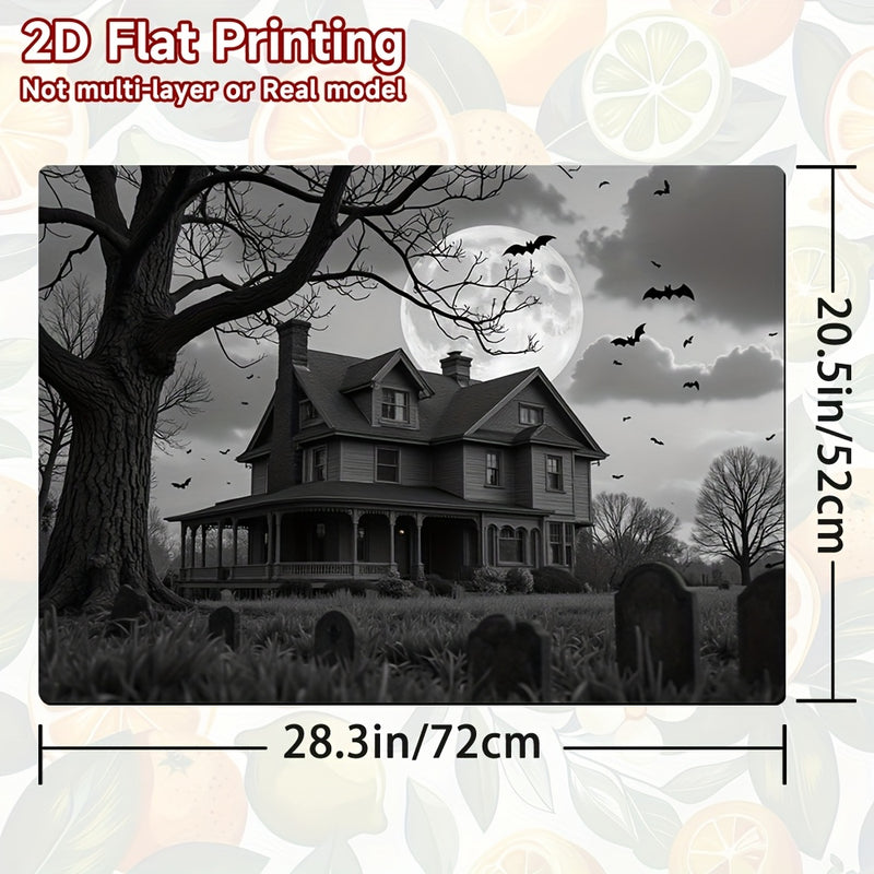 1pc Protector de Estufa para Halloween - Mansión Gótica, Luna Llena, Murciélagos y Tumbas - Cubierta Antirrayaduras Compatible con Cocinas a Gas/Eléctricas - Decoración Fácil de Limpiar para Electrodomésticos, Accesorio Hogareño Temático, Diseño Plano 2D