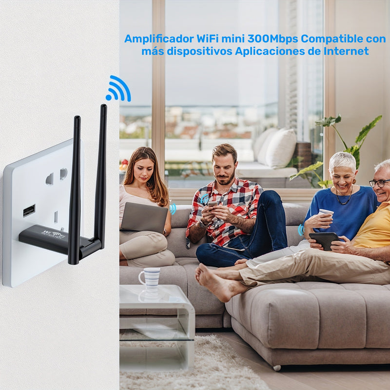 Un amplificador de señal de red inalámbrica USB, extensor de rango WiFi repetidor, potenciador de WiFi de 300Mbps, adecuado para áreas sin señal WiFi en el piso de arriba y abajo.