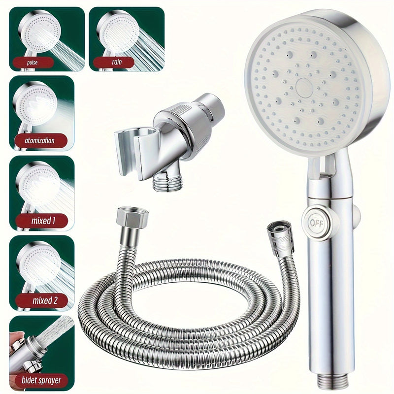 Juego de Cabezal de Ducha de Lluvia de Alta Presión con 5 Modos, Spray de Mano y Soporte Americano - Acabado Pulido, Opciones de Montaje en Pared/Techo para una Experiencia de Baño Mejorada, Agua Caliente, Ducha, SL, Decoración de Regalo de Navidad/Hallo