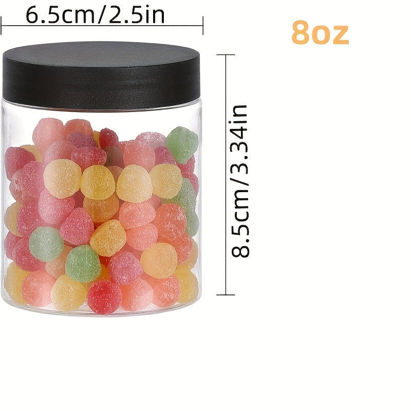 YUHUPHYLLIC 20 piezas de 8 onzas de frascos de plástico transparentes con tapas negras - Sellado hermético para alimentos, loción, especias y miel - Contenedores redondos reutilizables y multiusos para la organización de la cocina