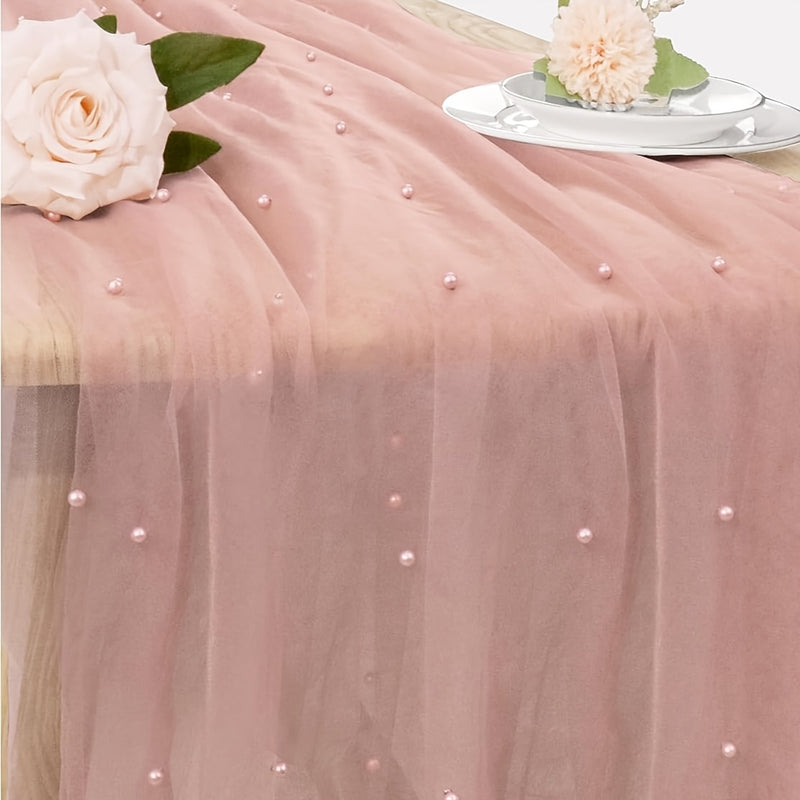 Decoración de mesa de boda Perla Gasa Tul Tela, Encaje Postre Mesa Paño Velo Arco,Decoraciones de despedida de soltera Mantel Mantel para fiesta de cumpleaños,Farbic Diy