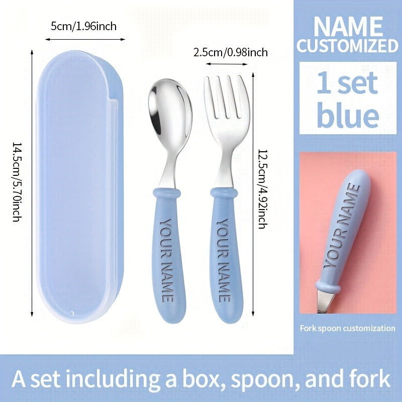 1PCS Vajilla Personalizada, Cuchara y Tenedor de Acero Inoxidable 304, Cuchillo y Tenedor Corto con Mango de Silicona para Aprendizaje de Alimentación Complementaria, Regalo de Apertura Escolar, Vajilla Portátil Personalizable