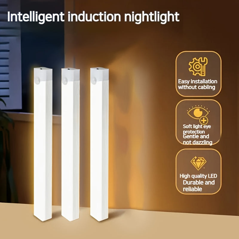 3 luces LED para gabinetes recargables con sensor de movimiento, batería de iones de litio, USB recargable, luces adhesivas con botón de encendido, para pasillo, cocina, escaleras, pared, luces de color sólido, luces nocturnas para el hogar