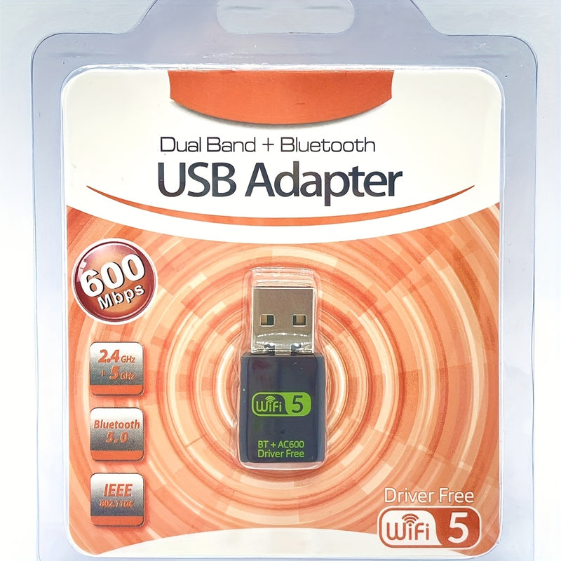 Adaptador BT5.0+WiFi 600m Dual-Mode, Tarjeta Combo Inalámbrica y WiFi: Alta Velocidad de Internet con Conexión Sin Interrupciones para Ratones, Teclados, Altavoces y Auriculares – No Necesita Controladores, Plug-and-Play