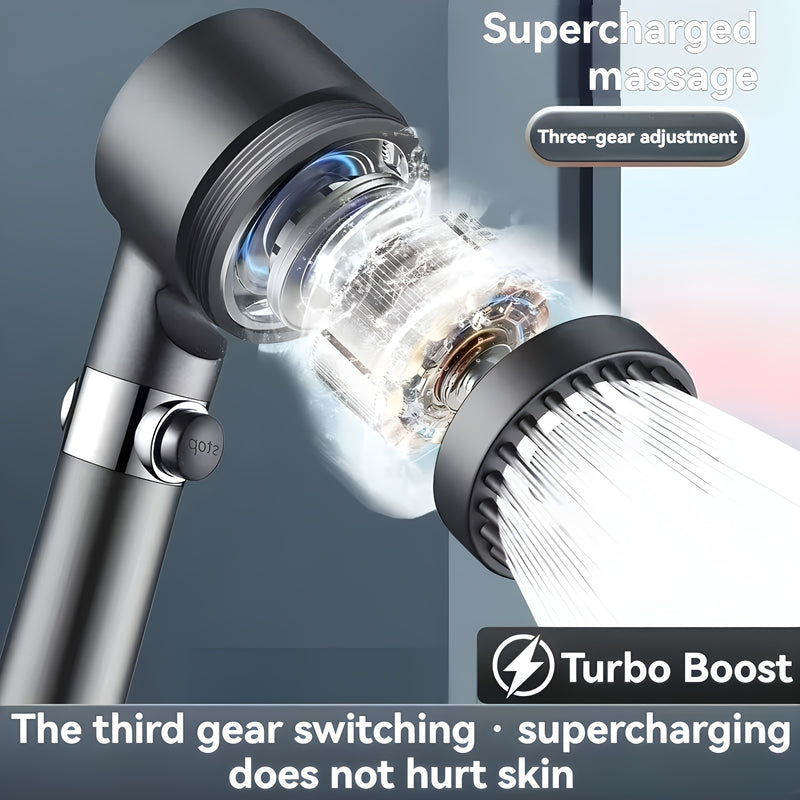 1 cabezal de ducha de mano presurizado con tecnología Air Boost y 3 modos ajustables, redondo, para montar en la pared, ideal para un baño relajante como en un spa en casa, accesorio elegante para el baño