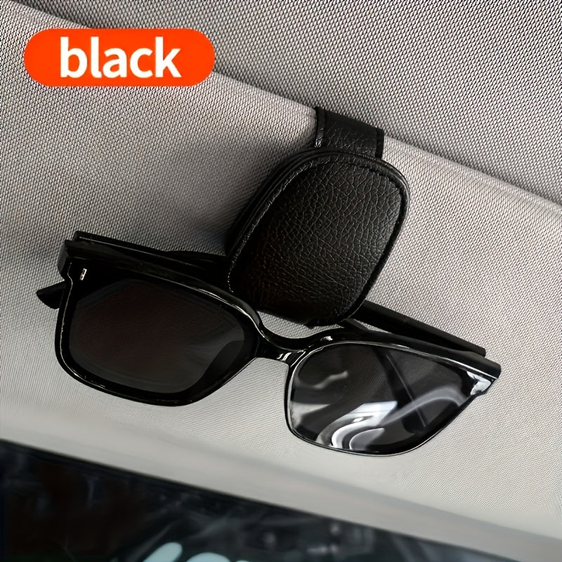 Soporte para gafas de visera de coche, gancho para gafas de cuero sintético, clip para tarjeta de boleto, ajuste firme automático, instalación fácil, accesorio de interior de coche elegante, regalo ideal para vacaciones.