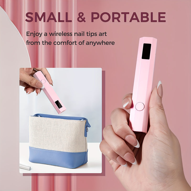 Secador de Uñas Portátil con Temporizador Digital - Lámpara LED Rápida para Manicura/Pedicura, Secado Rápido, Batería de Litio y Carga USB (Sin Adaptador Necesario) - Rosa Brillante/Blanco, Herramienta de Belleza Estilosa, Exterior en Plástico Brillante