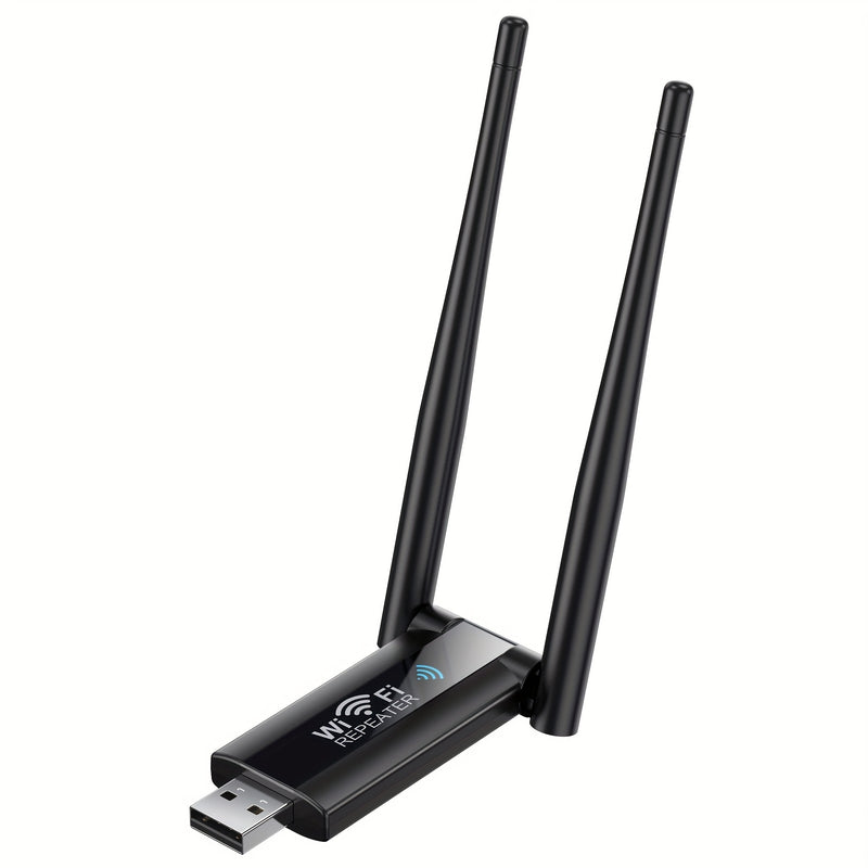 Adaptador USB WiFi, Repetidor sin varillas de 300Mbps/2.4Ghz con Doble Antena para PC Portátil/Escritorio, Conexión Rápida y Fácil, Mejora Áreas con Señal Wi-Fi Débil, Consulta Guía de Instalación Rápida