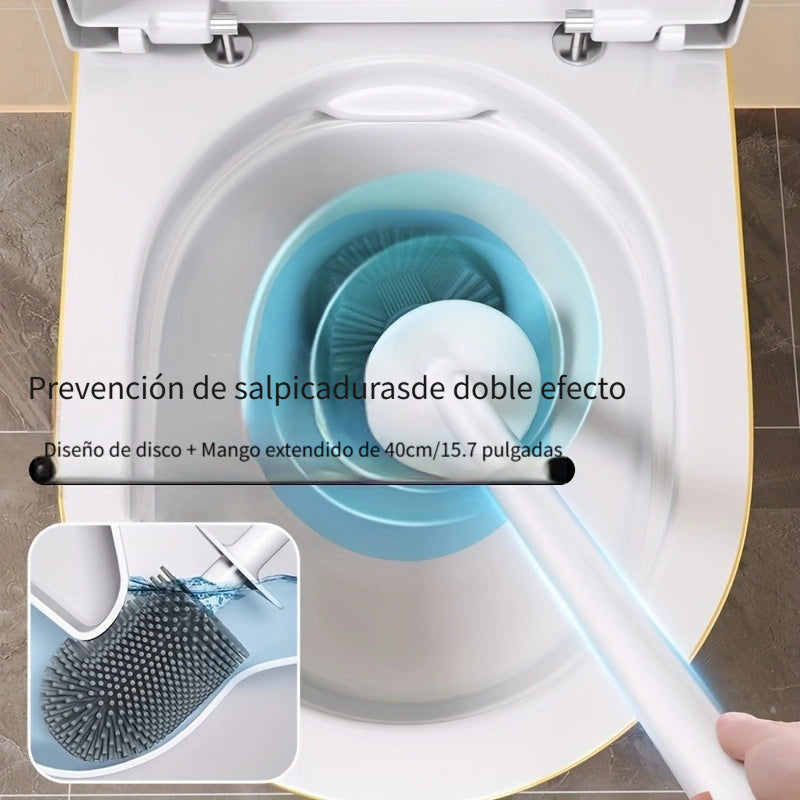 1 Juego de Cepillo para Inodoro con Mango Largo Montado en Pared, Diseño Sin Taladro, Cerdas Flexibles de Silicona para Limpieza Profunda, Accesorios de Baño, Herramienta de Limpieza