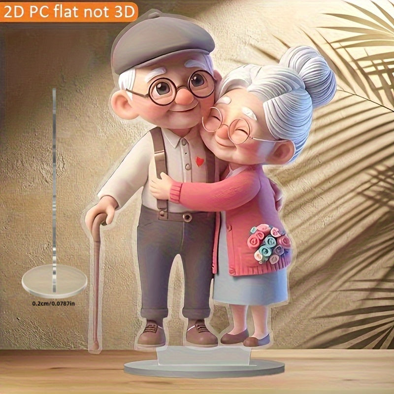 Adorno de Mesa Abrazo de Pareja Suave para Todas las Estaciones, Impresión Plana en 2D, Sin Necesidad de Energía, Regalo Ideal para Familia, Oficina, Dormitorio, Sala de Estar, Decoración Festiva, Figura de Pareja Anciana, Adorno Plano en 2D