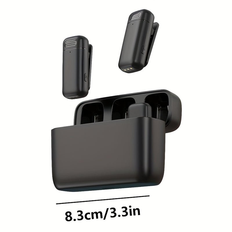 Pack de 2 Micrófonos Inalámbricos con Clip para Cuello y Base de Carga con Pantalla Digital, Compatible con iPhone y Otros Dispositivos Android