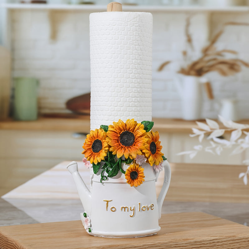 1pc Soporte de papel de cocina de resina floral de girasol, soporte decorativo para rollo de cocina, no necesita electricidad, para fiestas, hogar y oficina.