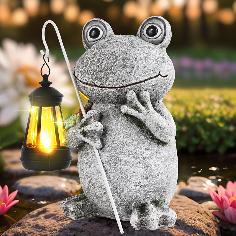 Estatua de rana con luz LED alimentada por energía solar, escultura de jardín de resina, tema animal, iluminación de paisaje eficiente en energía, con panel fotovoltaico extraíble, control de interruptor, batería de níquel de 300mAh, para jardín, césped,