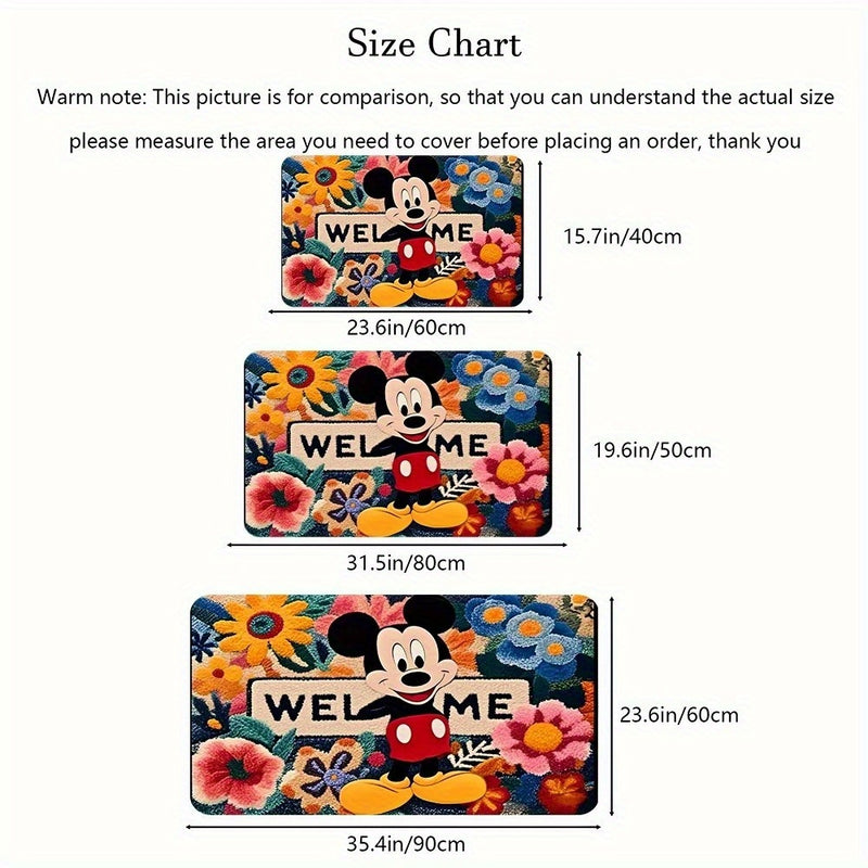 Tapete de bienvenida de Mickey Mouse - Tapete de entrada rectangular con diseño floral vibrante, resistente al deslizamiento y lavable, para Navidad, Día de San Valentín, Pascua y más, tapete de puerta de vacaciones | Tapete de bienvenida vibrante | Fond