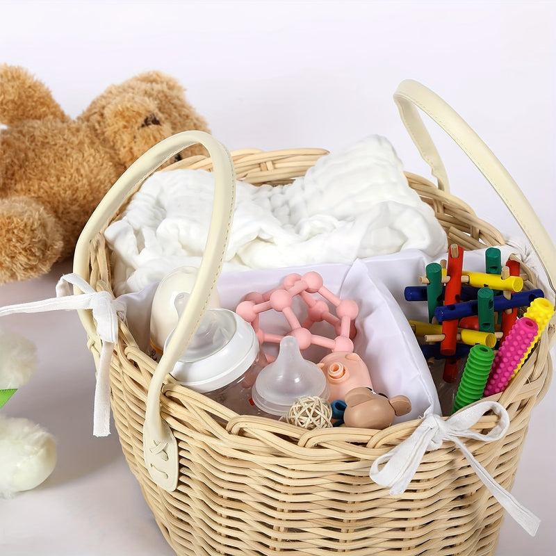 Organizador de cesta de pañales de madera dura tejida a mano con divisor extraíble y asas, cesta de almacenamiento portátil para niños y niñas recién nacidos, material de tablero artificial, regalo ideal para baby shower