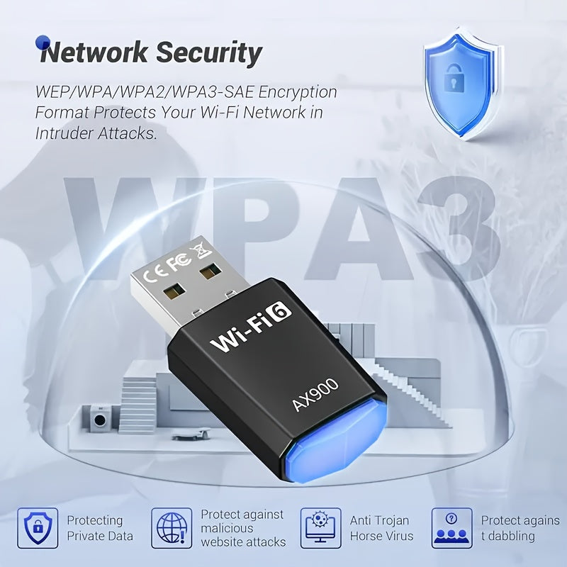 Adaptador Mini USB WiFi6 AX900 - Plug and Play, banda dual 2.4/5G, sin necesidad de controladores, compatible con dispositivos inteligentes - Transmisor receptor de red de alta velocidad