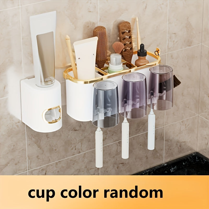 Soporte de cepillo de dientes multifuncional montado en pared y porta taza: Incluye exprimidor de pasta de dientes, adecuado para accesorios de baño, decoraciones de Halloween, Navidad