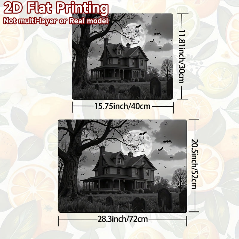 1pc Protector de Estufa para Halloween - Mansión Gótica, Luna Llena, Murciélagos y Tumbas - Cubierta Antirrayaduras Compatible con Cocinas a Gas/Eléctricas - Decoración Fácil de Limpiar para Electrodomésticos, Accesorio Hogareño Temático, Diseño Plano 2D