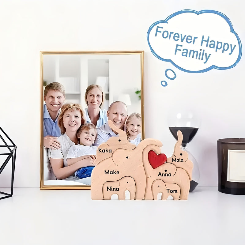 Rompecabezas de familia de elefante de madera personalizado - Texto personalizado, ideal para bodas, Navidad, Día de San Valentín - Regalo perfecto para decorar la mesa para padres y parejas, decoración de elefante