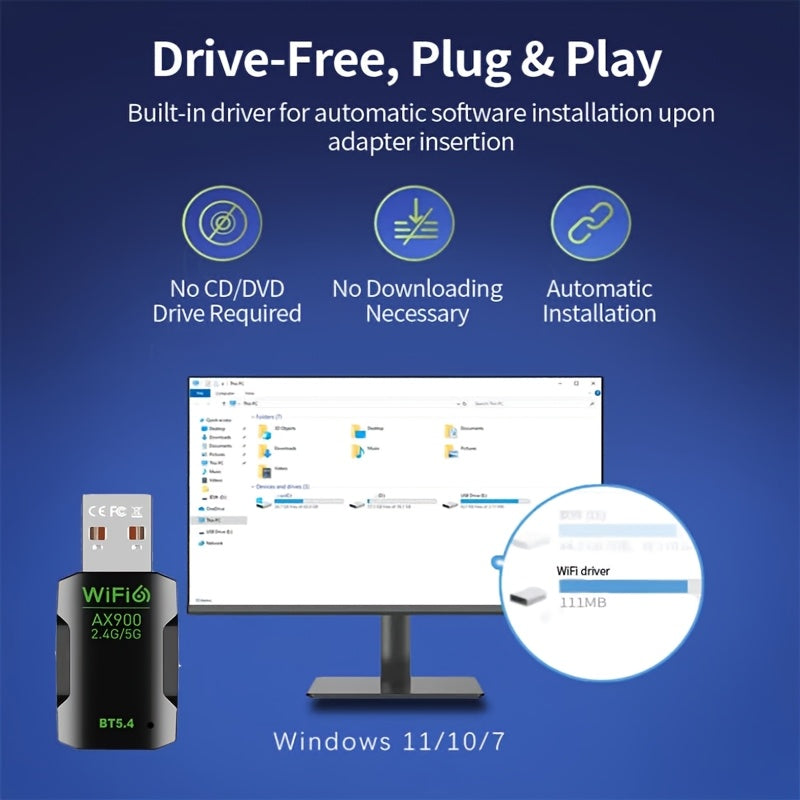 Adaptador WiFi USB, receptor WiFi 900m | Alta velocidad 802.11ac | 5dBi Dual Band 2.4/5.8GHz adaptador de red inalámbrica para PC/ escritorio/ tableta/ portátil, compatible con Windows, Mac OS X1