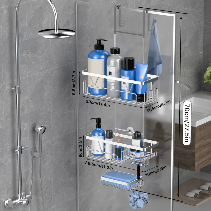 Organizador de puerta de vidrio para baño, colgador de accesorios de ducha, ideal para toallas, esponjas, rasuradoras y escurridores, almacenamiento de artículos para baño