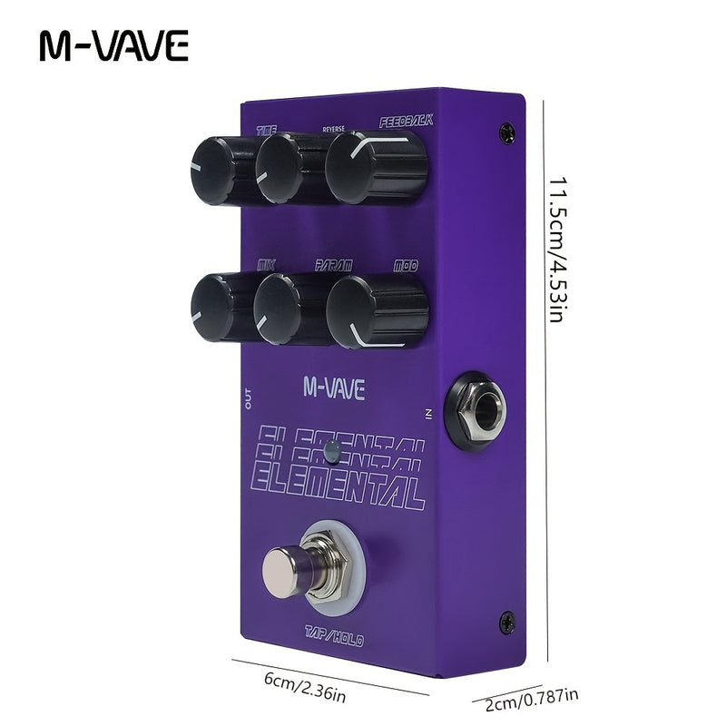 Pedal de Efectos de Retardo ELEMENTAL para Guitarra M-VAVE TIEMPO/9 Tipos de Efectos de Retardo/FEEDBACK/MIX/PARAM/MOD Perilla DC 9V Entrada/Salida de 6.35mm Efecto de Retardo ELEMENTAL para Guitarra Eléctrica con Modos TAP y HOLD