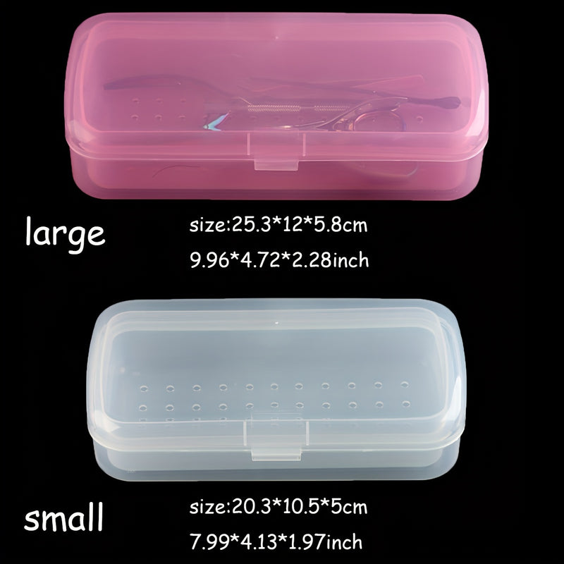 Caja de esterilización de herramientas de uñas, bandeja de esterilización transparente de plástico rosa, caja de almacenamiento de pinzas, caja de pinzas de uñas para salón de belleza y spa, máquina de corte de manicura