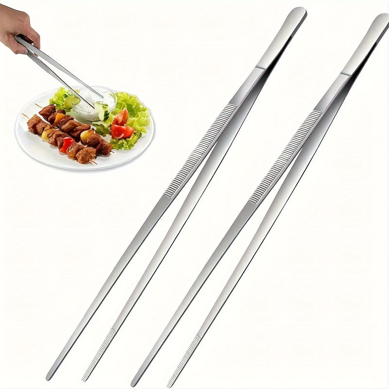Juego de pinzas de acero inoxidable para alimentos, 2 piezas, pinzas de cocina de precisión para cocinar, accesorios para BBQ, herramientas para buffet y restaurante, utensilios culinarios - 25.4 cm