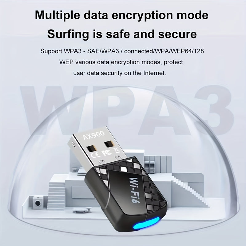 Adaptador WiFi AX900Mbps USB para PC, Adaptador sin varillas Dual-Band 600Mbps 5GHz+286Mbps 2.4GHz Transceptor de Red Inalámbrica con Controlador Integrado WPA3 para Portátil y Escritorio, Compatible con Windows 11/10/7