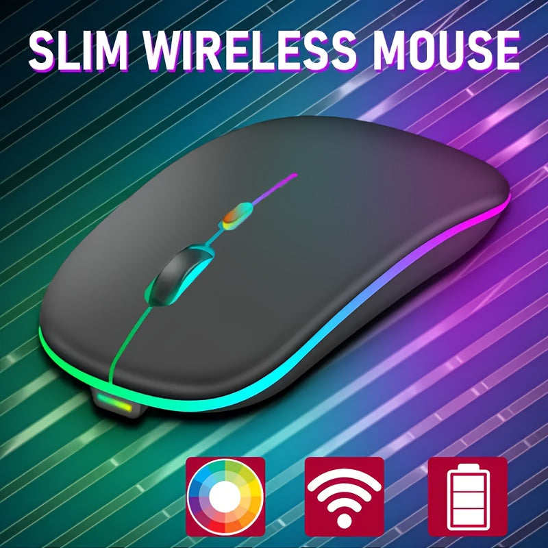 Ratón inalámbrico portátil silencioso para oficina, compatible con teléfono, tableta, laptop y computadora, recargable, modo dual 2.4G, diseño ergonómico, ultra delgado con luz RGB, interfaz de carga tipo C, 4 botones, compatible con múltiples sistemas
