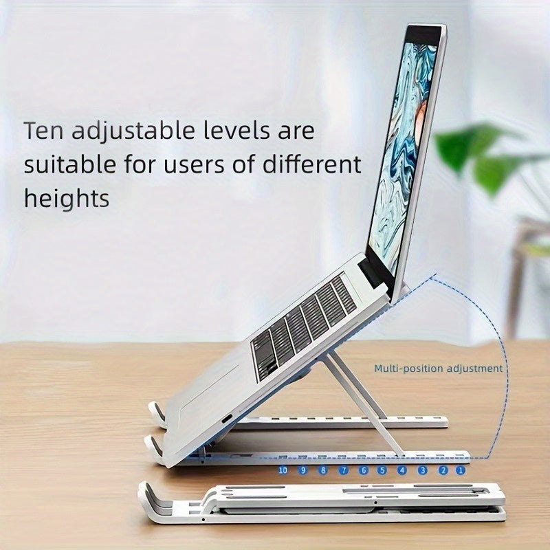 1 Soporte Portátil Plegable para Laptop - Base de Enfriamiento Ajustable en 10 Niveles, Diseño Ahorrador de Espacio Compatible con Todos los Computadores, Blanco, Estructura Resistente, Material Plástico